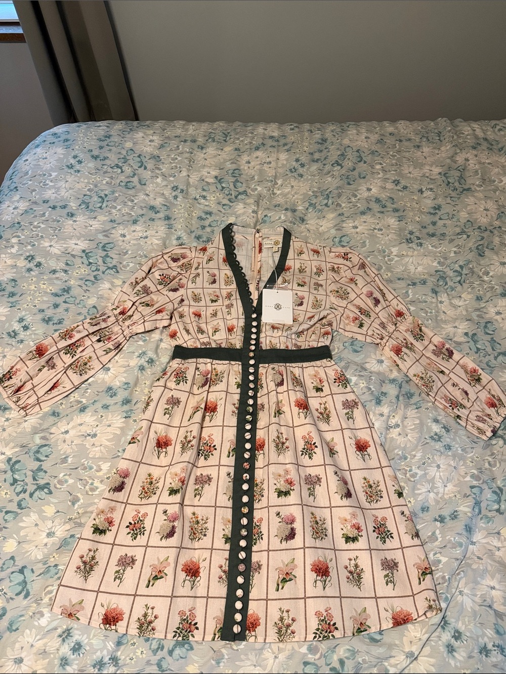 Anna Cate Floral Grid Long-Sleeve Dress